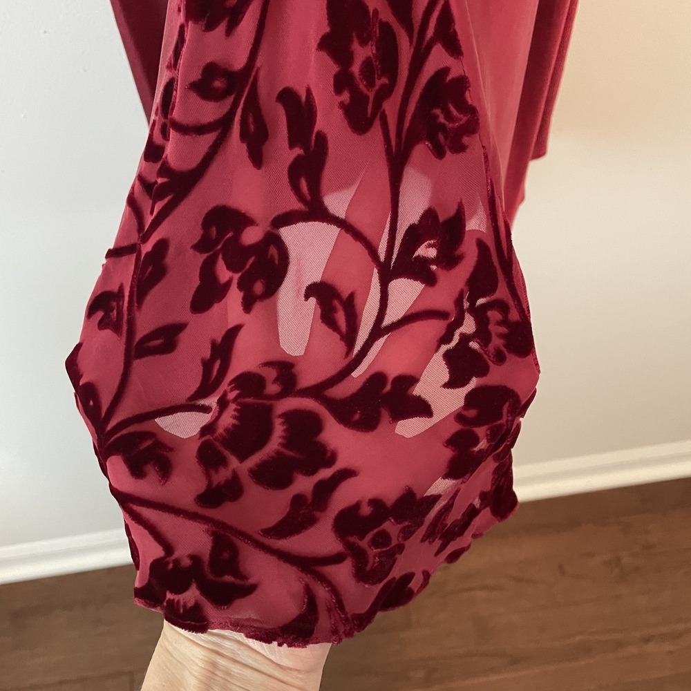 VTG 100% Silk Babydoll Slip Dress Wine Size L Tie Back Burnout Velvet Romantic - Picture 8 of 11